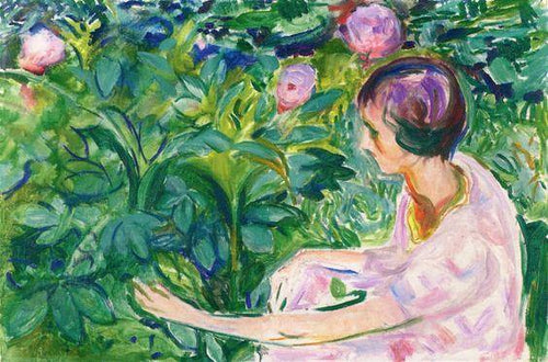 Mulher Com Peônias (Edvard Munch) - Reprodução com Qualidade Museu