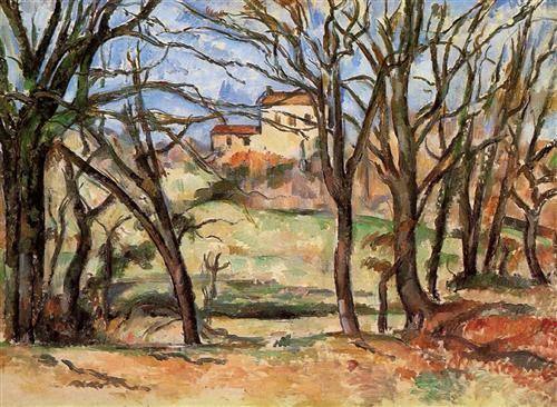 Casa atrás das árvores na estrada para Tholonet (Paul Cézanne) - Reprodução com Qualidade Museu