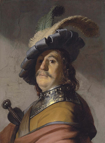Busto de um homem com um gorget e uma boina de penas (Rembrandt) - Reprodução com Qualidade Museu