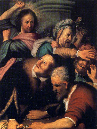 Cristo conduzindo os cambistas do templo (Rembrandt) - Reprodução com Qualidade Museu