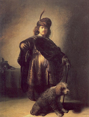 Auto-retrato em traje oriental com poodle (Rembrandt) - Reprodução com Qualidade Museu
