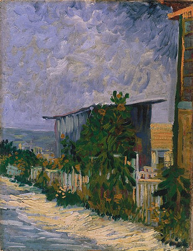 Galpão no Montmartre com girassol (Vincent Van Gogh) - Reprodução com Qualidade Museu