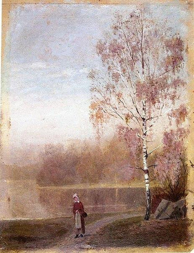 Paisagem com uma mulher caminhando à beira de um lago (Edvard Munch) - Reprodução com Qualidade Museu