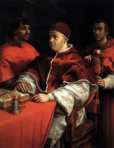 Papa Leão X com os cardeais Giulio De Medici e Luigi De Rossi (Rafael) - Reprodução com Qualidade Museu