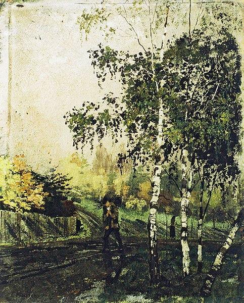 Árvores de vidoeiro e homem carregando galhos (Edvard Munch) - Reprodução com Qualidade Museu