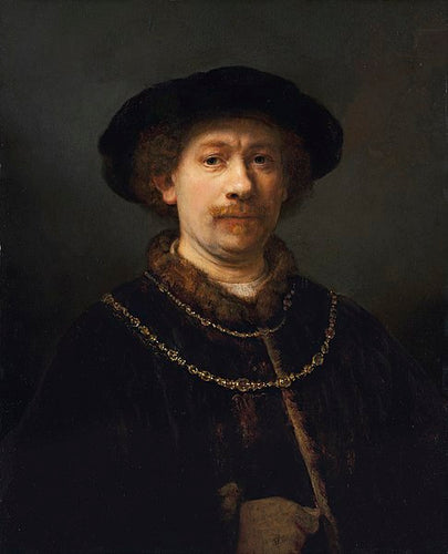 Auto-retrato usando um chapéu e duas correntes (Rembrandt) - Reprodução com Qualidade Museu