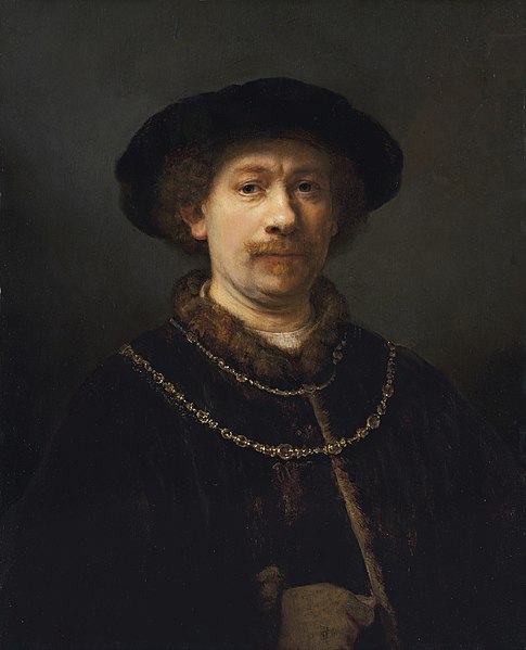 Auto-retrato usando um chapéu e duas correntes (Rembrandt) - Reprodução com Qualidade Museu