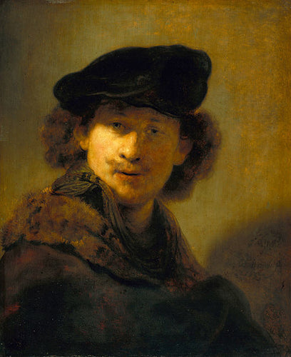Auto-retrato com boina de veludo (Rembrandt) - Reprodução com Qualidade Museu