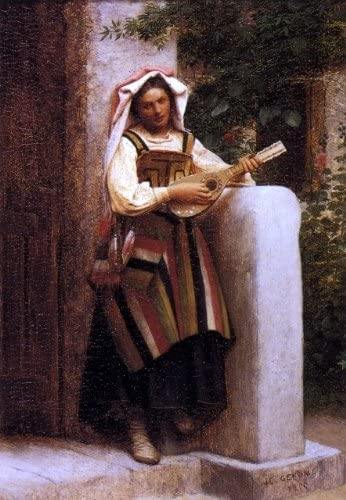 Uma garota italiana tocando bandolim (Jean-Leon Gerome) - Reprodução com Qualidade Museu