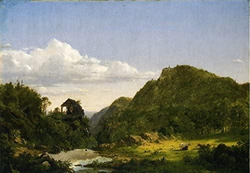 Paisagem montanhosa com moinho, vacas e riacho (Frederic Edwin Church) - Reprodução com Qualidade Museu