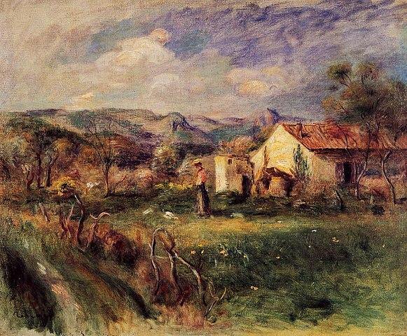 Jovem em pé perto de uma casa de fazenda em Milly - Pierre-Auguste Renoir