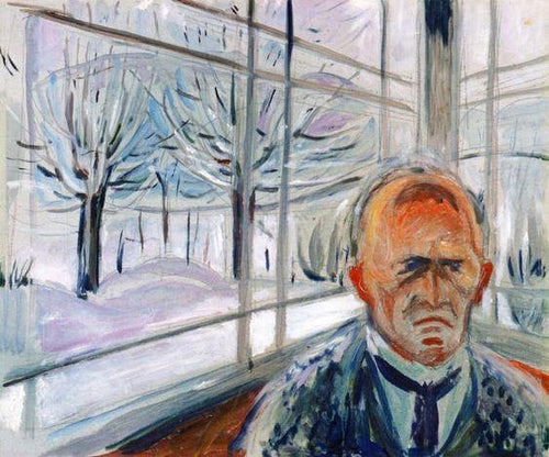 Auto-retrato na varanda de vidro (Edvard Munch) - Reprodução com Qualidade Museu