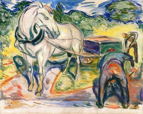 Cavando Homens com Cavalo e Carroça (Edvard Munch) - Reprodução com Qualidade Museu