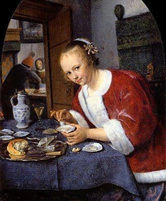 Garota comendo ostras