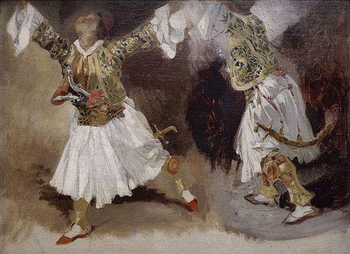 Dois guerreiros gregos dançando, fantasias de estudo Souliotes (Eugene Delacroix) - Reprodução com Qualidade Museu