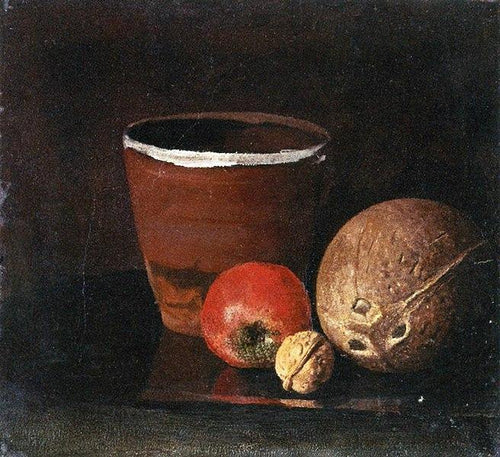 Natureza morta com jarra, maçã, noz e coco (Edvard Munch) - Reprodução com Qualidade Museu
