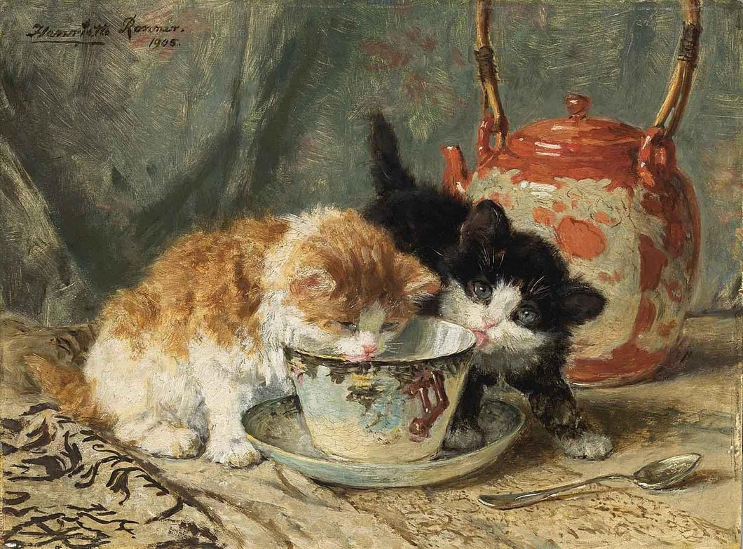 Hora do chá (Henriette Ronner-Knip) - Reprodução com Qualidade Museu