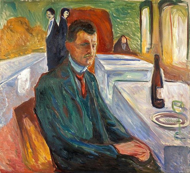 Auto-retrato com uma garrafa de vinho (Edvard Munch) - Reprodução com Qualidade Museu