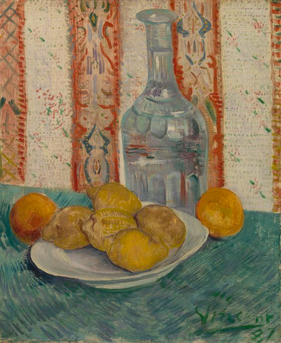 Natureza morta com garrafa e limões em um prato (Vincent Van Gogh) - Reprodução com Qualidade Museu