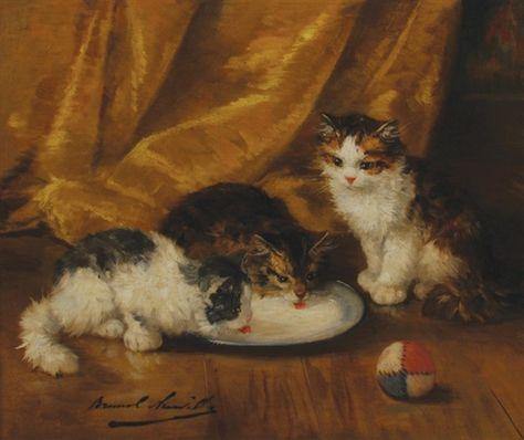 Três gatinhos e uma bola (Alfred-Arthur Brunel de Neuville) - Reprodução com Qualidade Museu