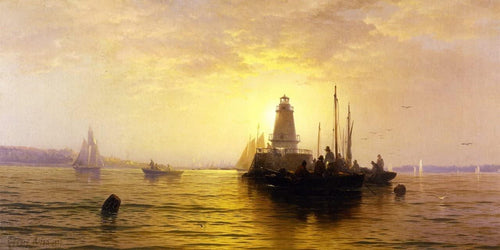 Sunset, Baía de Nova York (Edward Moran) - Reprodução com Qualidade Museu