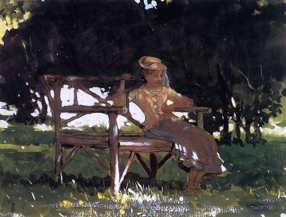 Mulher em um banco (Winslow Homer) - Reprodução com Qualidade Museu