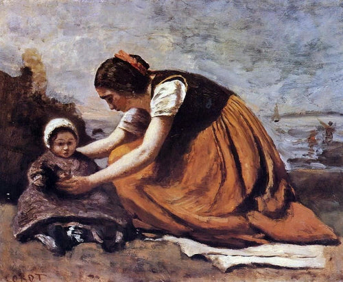 Mãe e filho na praia