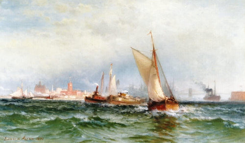 Navios a vapor e barcos à vela no porto de Nova York (Edward Moran) - Reprodução com Qualidade Museu