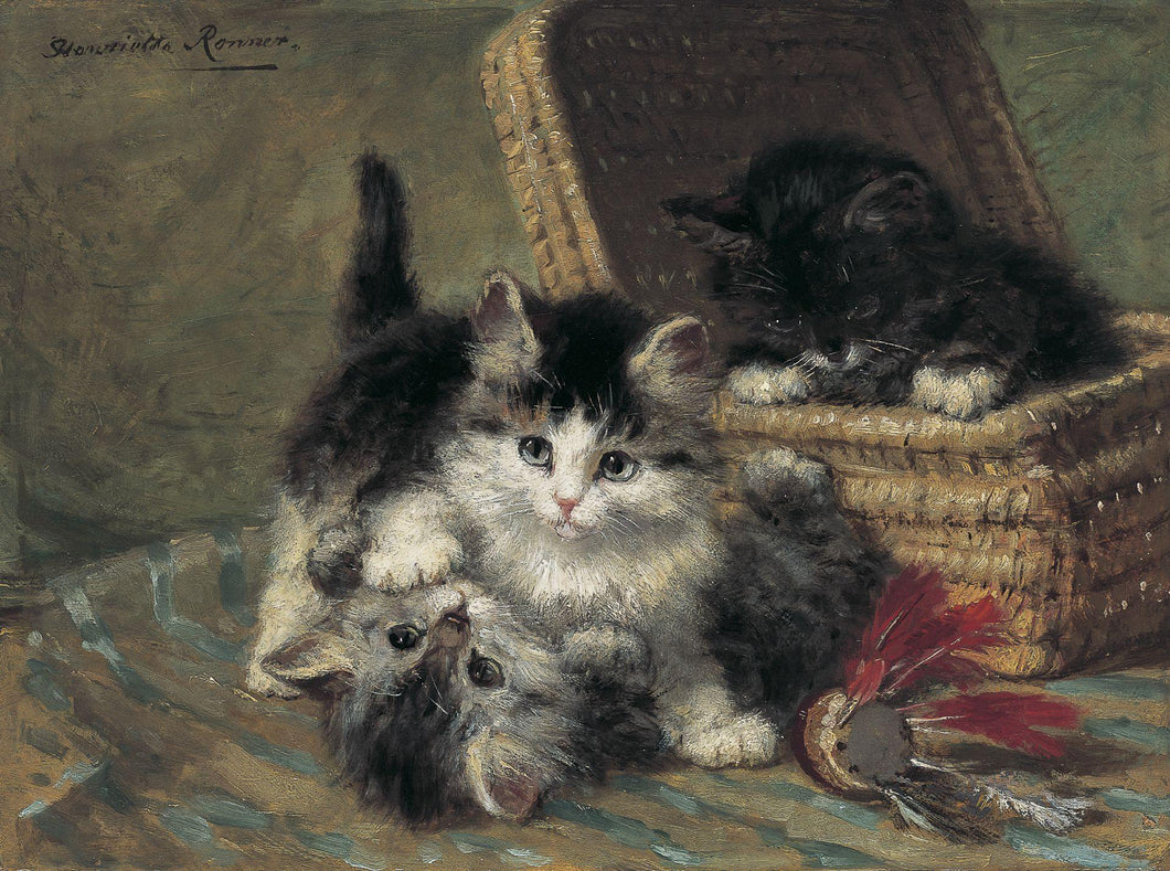 Três gatinhos brincalhões (Henriette Ronner-Knip) - Reprodução com Qualidade Museu