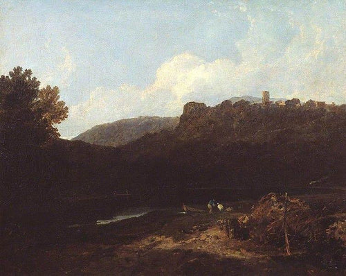 Vista na cena montanhosa do País de Gales com a noite do vilarejo e do castelo (Joseph Mallord William Turner) - Reprodução com Qualidade Museu