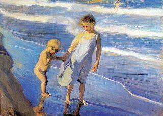 Valência, duas meninas na praia (Joaquin Sorolla) - Reprodução com Qualidade Museu