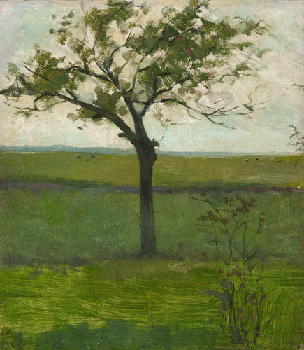 Paisagem de pólder com árvore jovem em silhueta (Piet Mondrian) - Reprodução com Qualidade Museu