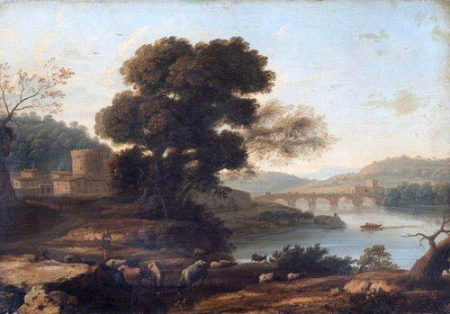 Paisagem pastoral com a Ponte Molle, Roma (Claude Lorrain) - Reprodução com Qualidade Museu