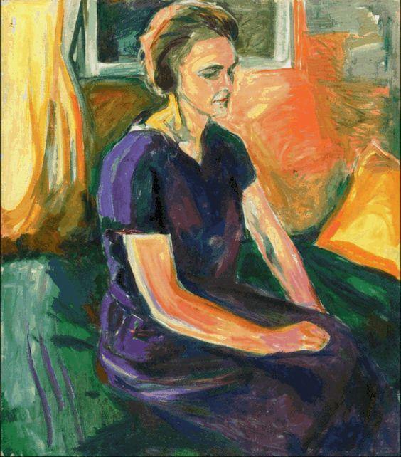 Mulher jovem em um vestido azul, sentada (Edvard Munch) - Reprodução com Qualidade Museu