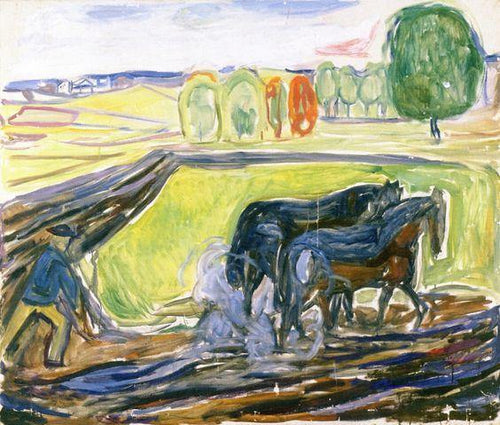 Dois cavalos negros no arado (Edvard Munch) - Reprodução com Qualidade Museu