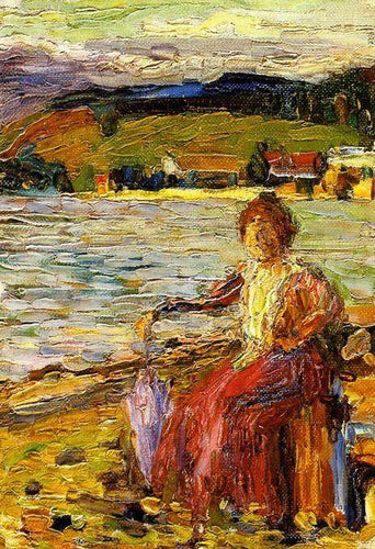 Kochel - Lady Seated By A Lakeside (Wassily Kandinsky) - Reprodução com Qualidade Museu
