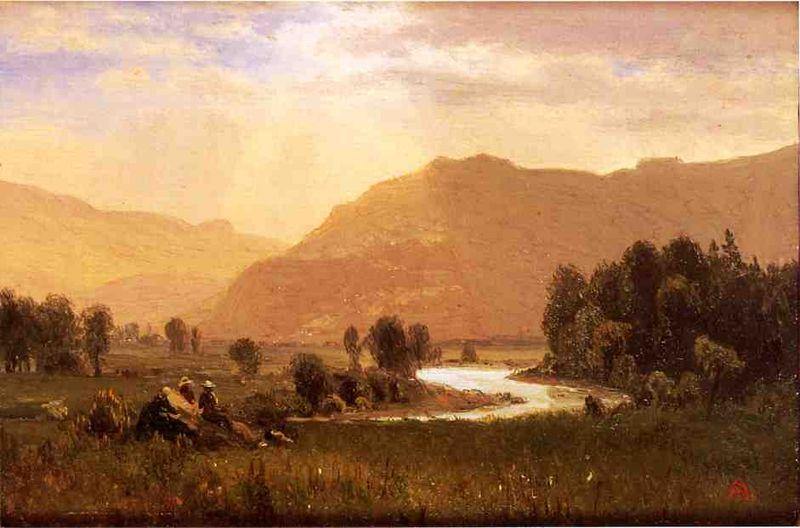 Figuras em uma paisagem do rio Hudson (Albert Bierstadt) - Reprodução com Qualidade Museu