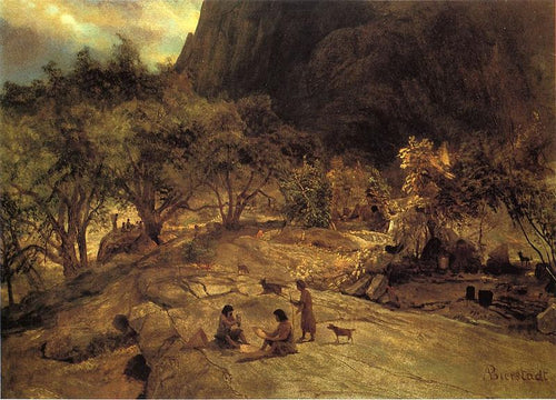 Acampamento Indígena Mariposa, Vale de Yosemite, Califórnia (Albert Bierstadt) - Reprodução com Qualidade Museu
