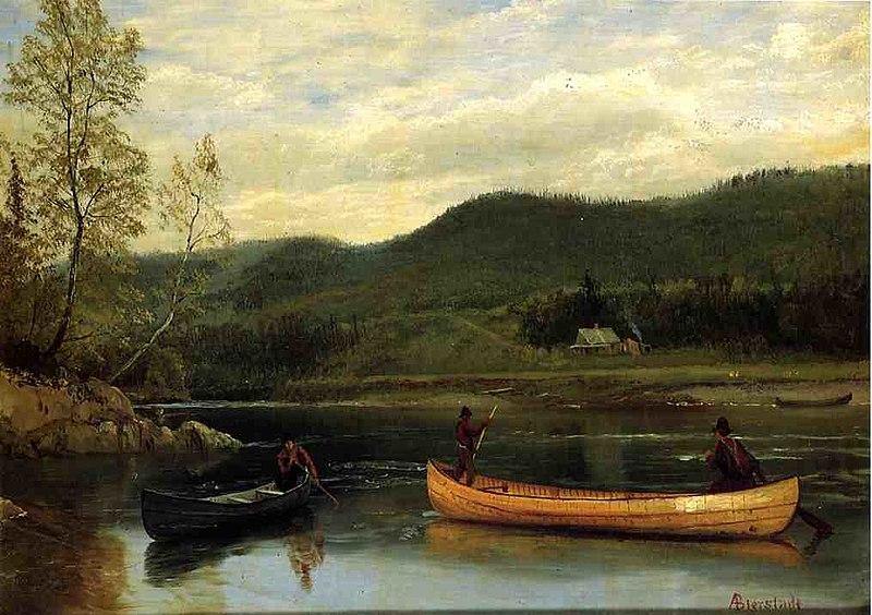 Homens em duas canoas (Albert Bierstadt) - Reprodução com Qualidade Museu