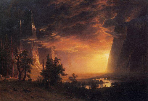 Pôr do sol no vale de Yosemite (Albert Bierstadt) - Reprodução com Qualidade Museu