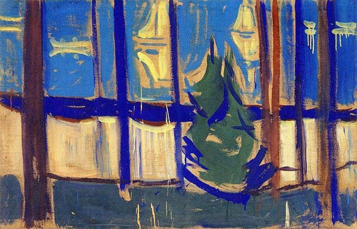 Paisagem de praia com árvores e barcos (Edvard Munch) - Reprodução com Qualidade Museu