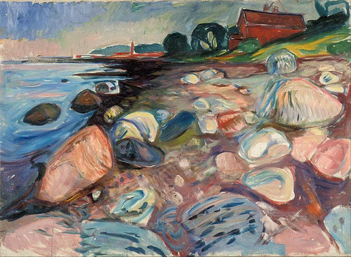 Shore With Red House (Edvard Munch) - Reprodução com Qualidade Museu