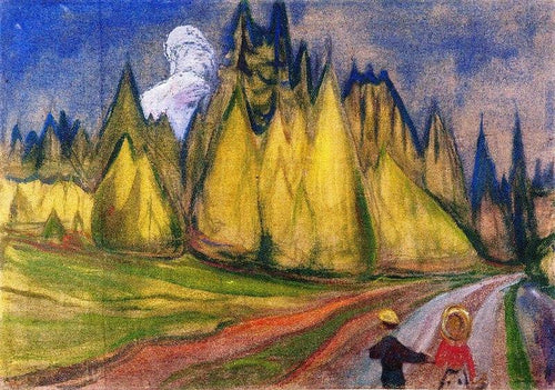 Duas crianças a caminho da floresta de contos de fadas (Edvard Munch) - Reprodução com Qualidade Museu