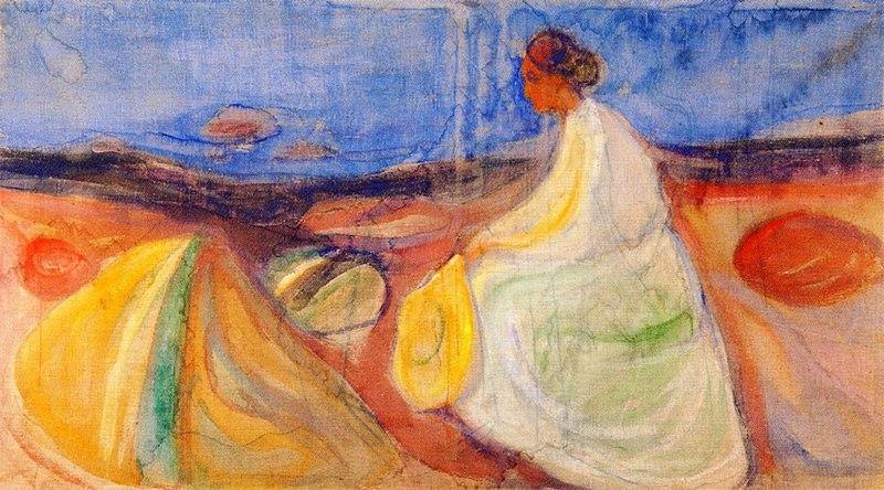 Mulher de branco sentada na praia (Edvard Munch) - Reprodução com Qualidade Museu