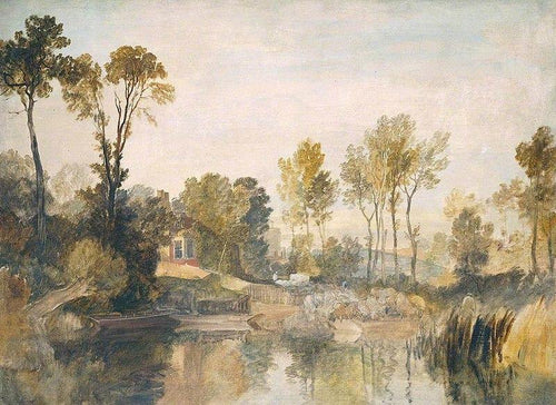 Casa ao lado do rio com árvores e ovelhas (Joseph Mallord William Turner) - Reprodução com Qualidade Museu