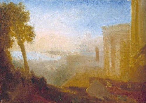Com vista para a costa com um edifício clássico (Joseph Mallord William Turner) - Reprodução com Qualidade Museu