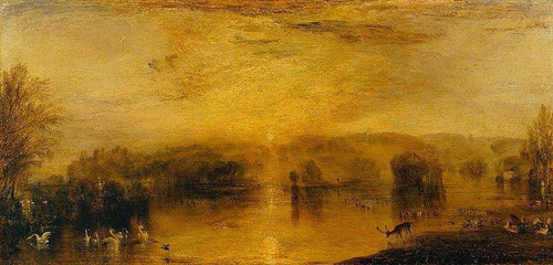 The Lake, Petworth - Sunset, A Stag Drinking (Joseph Mallord William Turner) - Reprodução com Qualidade Museu