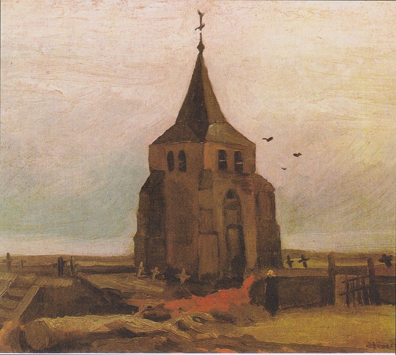A velha torre do cemitério em Nuenen com lavradores (Vincent Van Gogh) - Reprodução com Qualidade Museu