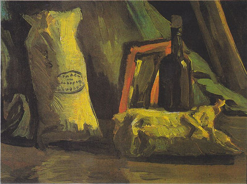 Natureza morta com dois sacos e uma garrafa (Vincent Van Gogh) - Reprodução com Qualidade Museu