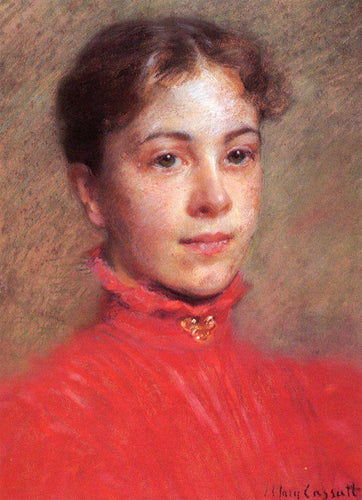 Retrato de uma jovem com um vestido vermelho (Mary Cassatt) - Reprodução com Qualidade Museu